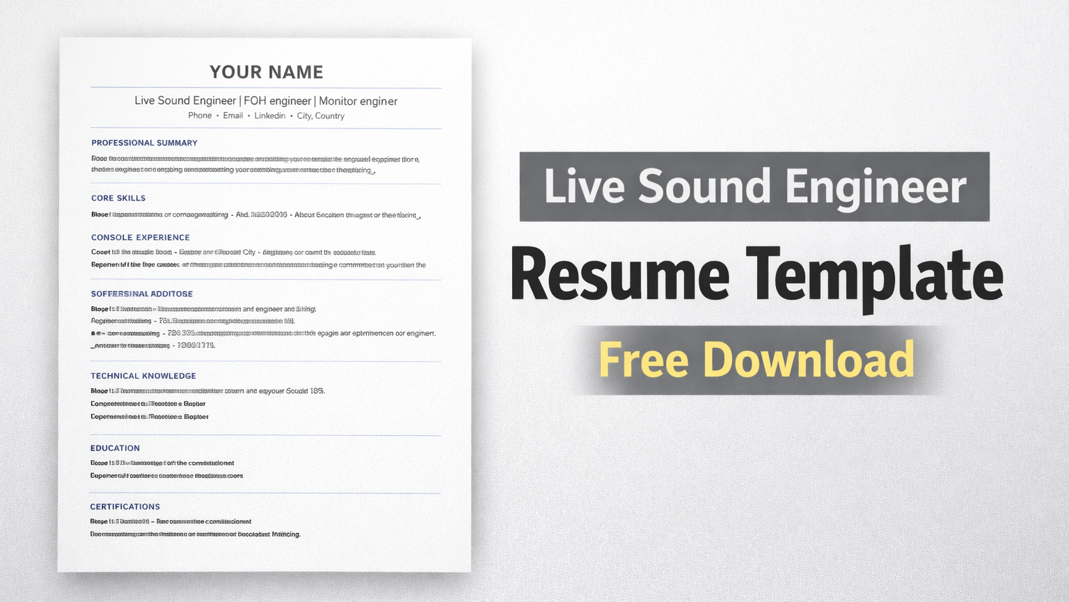 Live Sound Engineer Resume Template (Free Download)